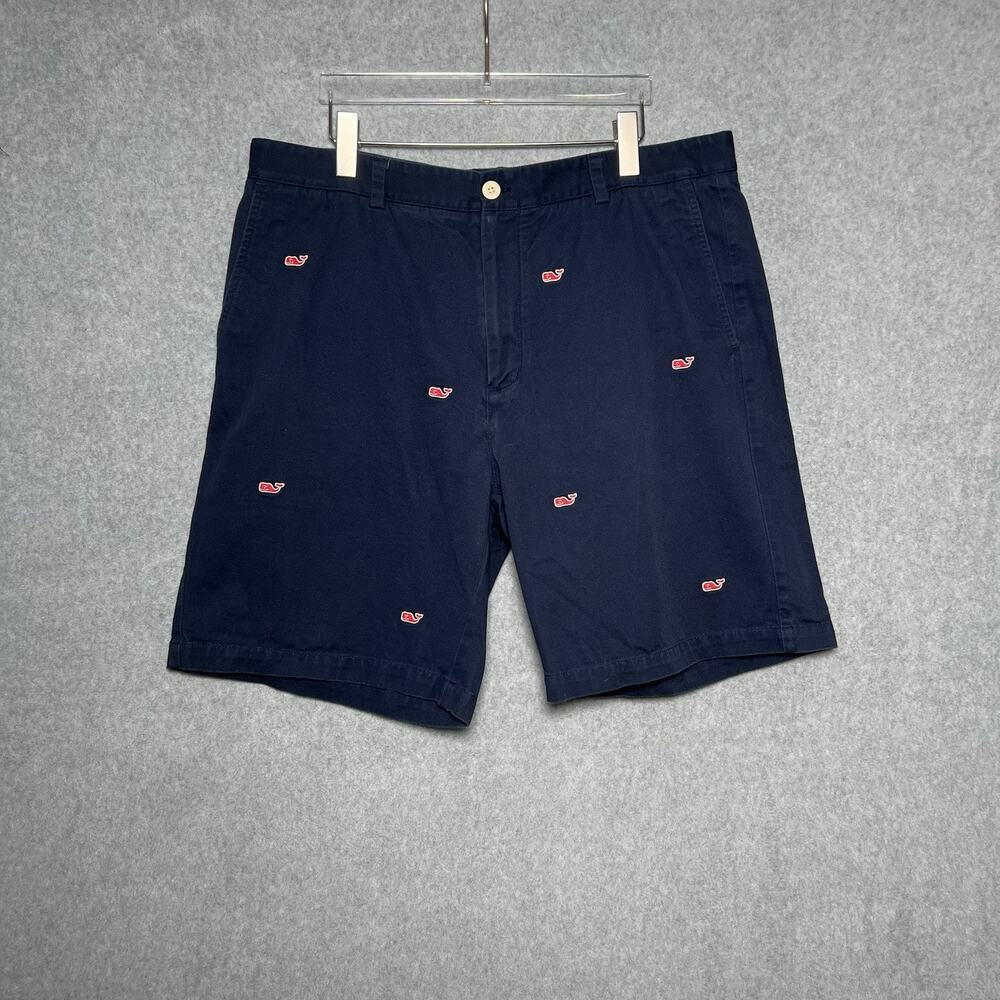 Vineyard Vines Breaker Shorts Mens 38 Navy Blue Embroidered Whale Chino Cotton